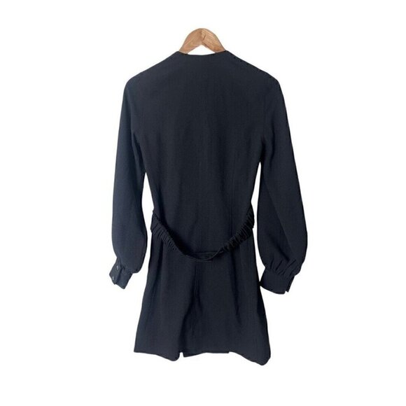 GANNI Mini Wrap Dress Black Buttoned Cuffs V-Neck 36 1040 - Picture 5 of 8